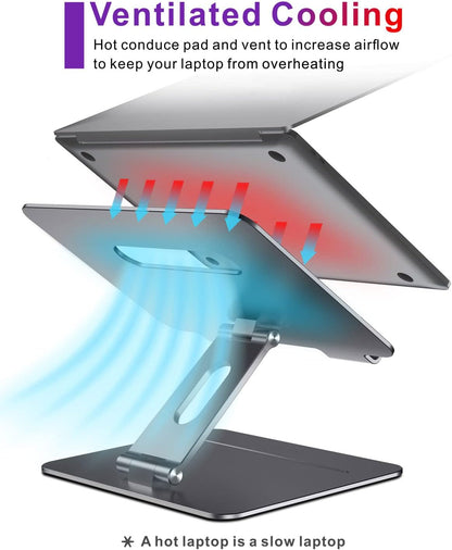 Ergonomic Adjustable Aluminum Laptop Stand with Heat Vent for 10-17" MacBooks and Laptops, Space Grey