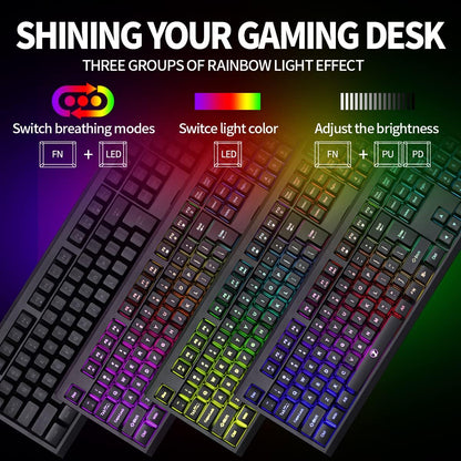 ZJFKSDYX C104 Wireless Gaming Keyboard and Mouse Combo - RGB Backlit, Mechanical Feel, Anti-Ghosting, Rechargeable Battery, 3200 DPI Precision for Gamers