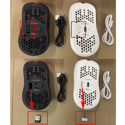 2.4G Wireless Ergonomic Gaming Mouse with RGB Backlighting, 6 Buttons, 3-Speed DPI, Type C Rechargeable, Honeycomb Design