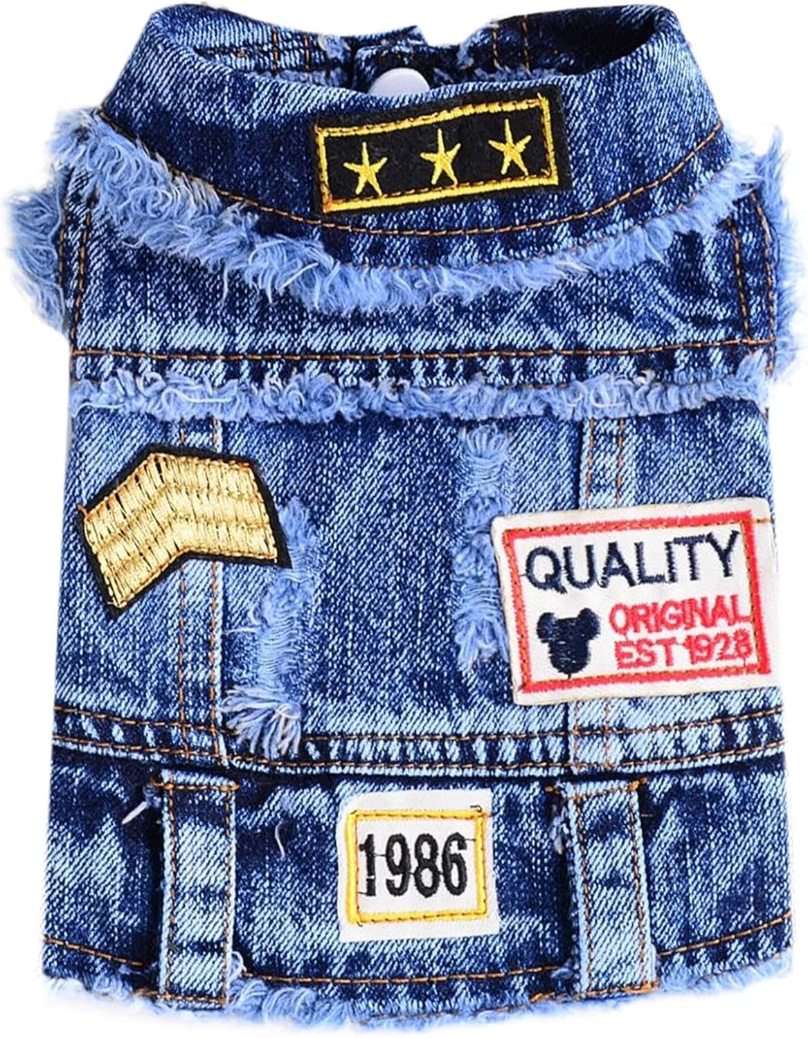 Cool Dog Jean Jacket Small Puppy Outfits Frenchie Clothes Denim Coats for Small Medium Dogs Cats Boys Girls Pet Vest Dog Shirt Clothing Doggy Costume (Blue, Xs（Suggest 2-4 Lbs）)