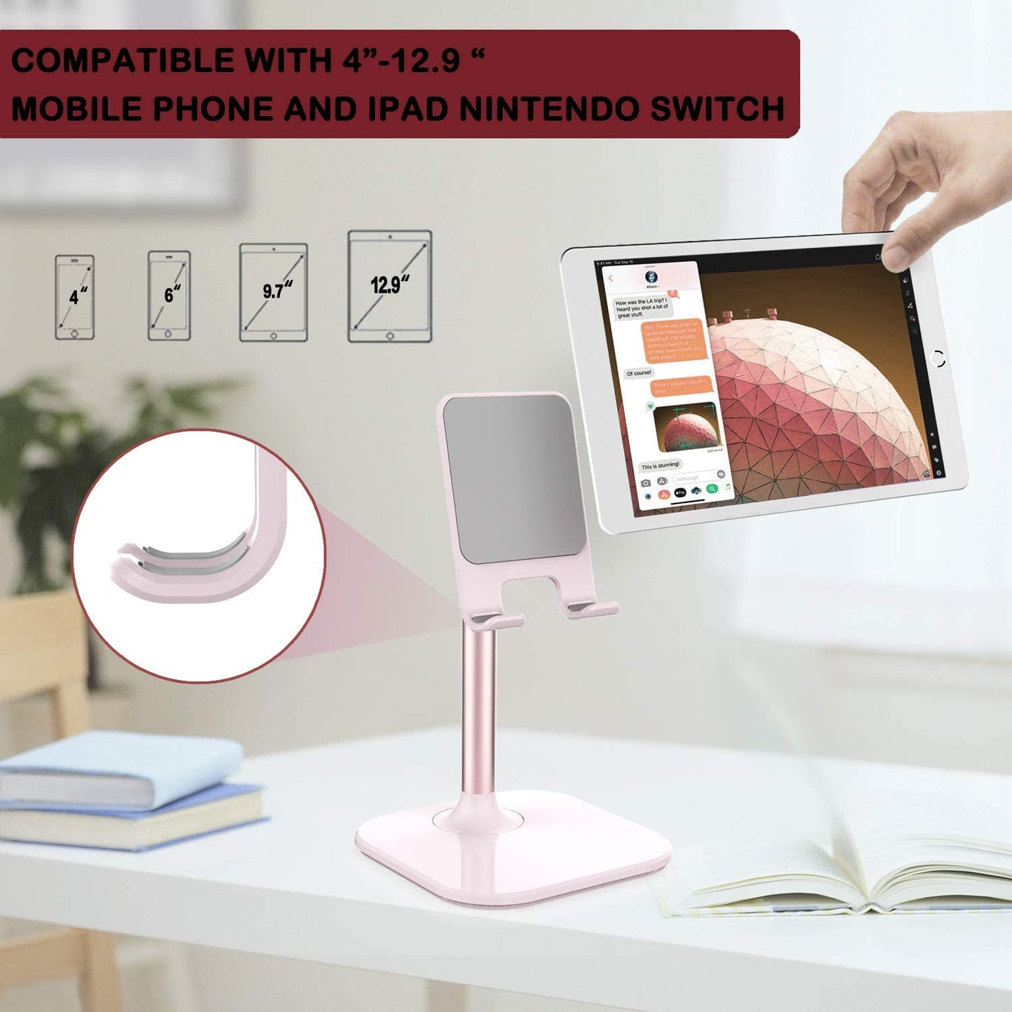 Doboli Cell Phone Stand, Phone Stand for Desk, Phone Holder Stand Compatible with Iphone and All Mobile Phones Tablet, Gifts for Adults Women Men Mom Wife, Pink