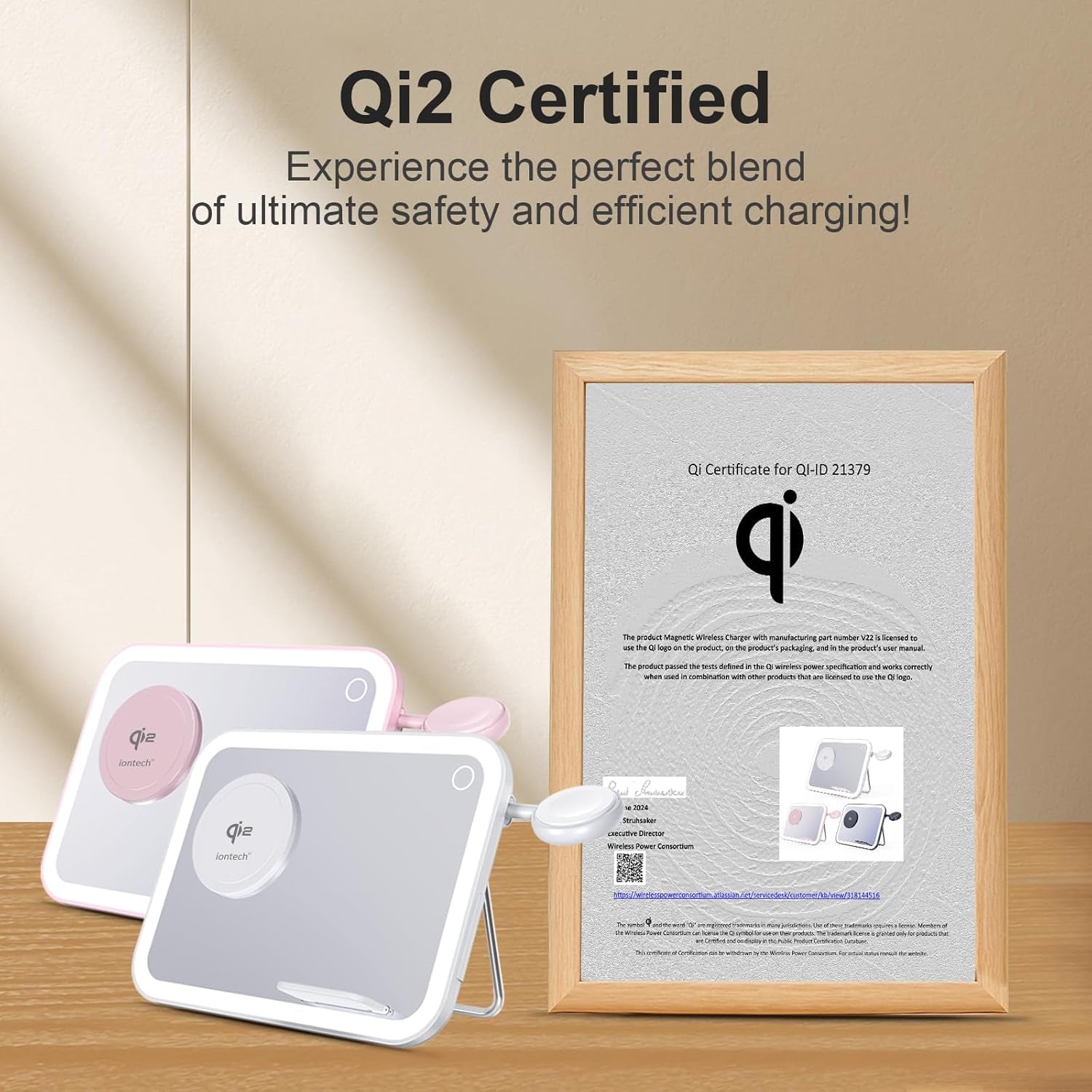 ION 4 in 1 Magsafe-Compatible Charging Station,15W with Qi2 Certified Wireless Charger,Magnetic Phone Holder & Mirror,Charging Station for Multiple Devices Apple Watch Airpods, Iphone 16 15 14 13