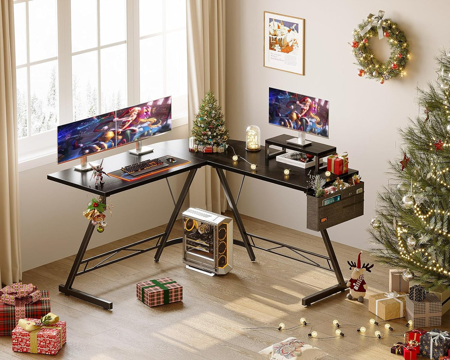 Casaottima L Shaped Gaming Desk, Home Office Desk with round Corner, Computer Desk with Large Monitor Stand Desk Workstation, 51 Inches
