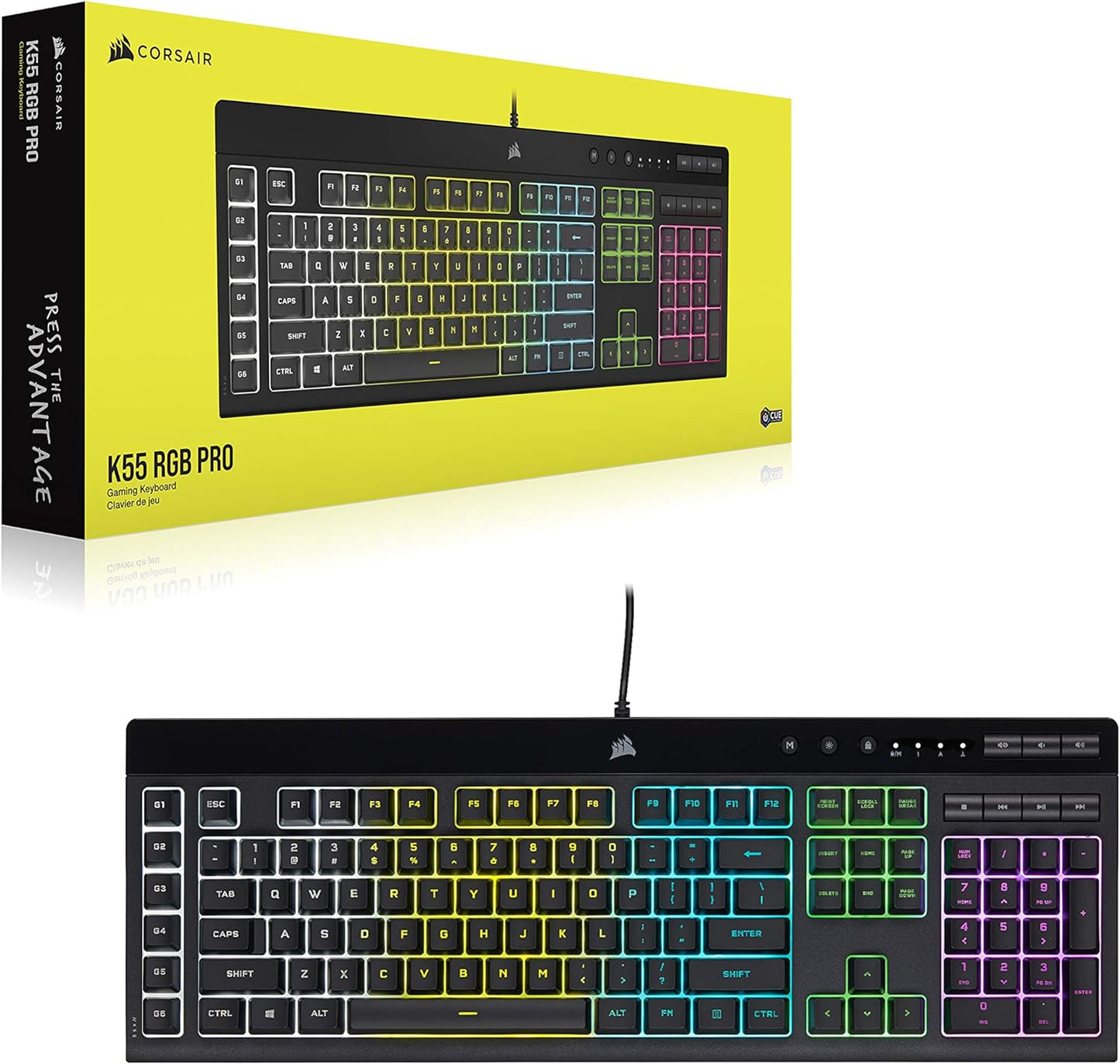 CORSAIR K55 RGB Pro-Dynamic RGB Backlighting - Six Macro Keys with Elgato Stream Deck Software Integration-Ip42 Dust and Spill Resistant-Detachable Palm Rest-Dedicated Media and Volume Keys, Black