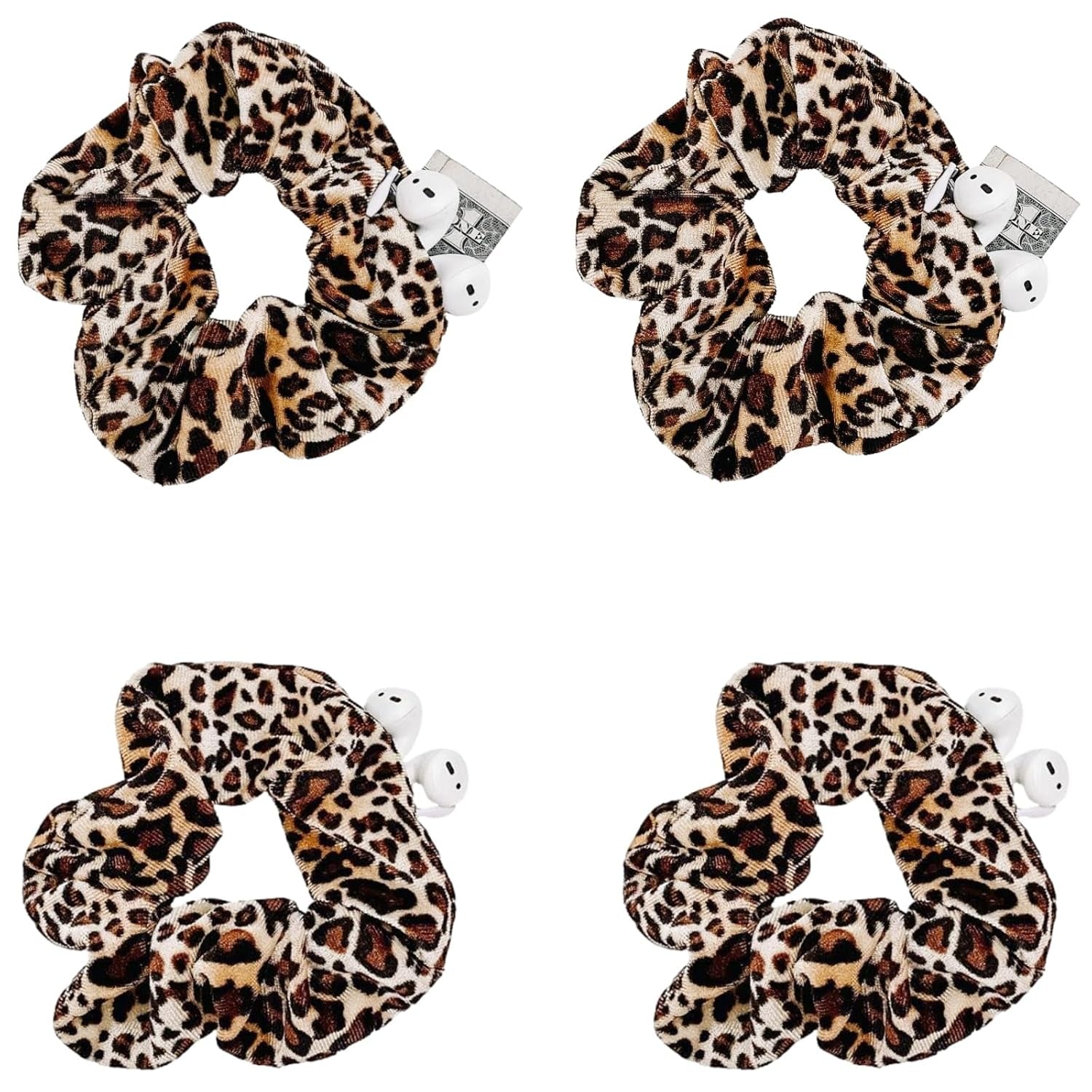 Zipper Scrunchies, Pocket Scrunchie, SECRET&HIDDEN, Velvet Hair Ties Bracelet, Compatible with Apple Airpods Pro 3&2&1, Pouch Storage Bag for Key Money, Elastics Hair Band (4 PACKS Black)