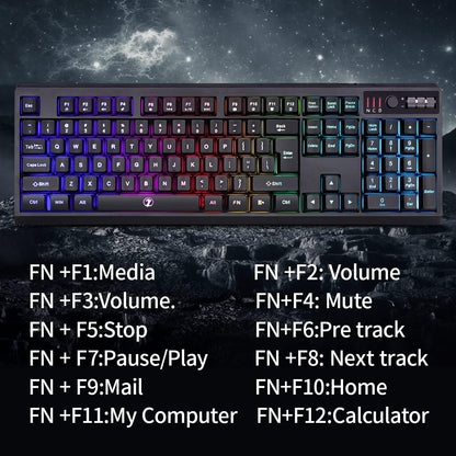 ZJFKSDYX C104 Wireless Gaming Keyboard and Mouse Combo - RGB Backlit, Mechanical Feel, Anti-Ghosting, Rechargeable Battery, 3200 DPI Precision for Gamers