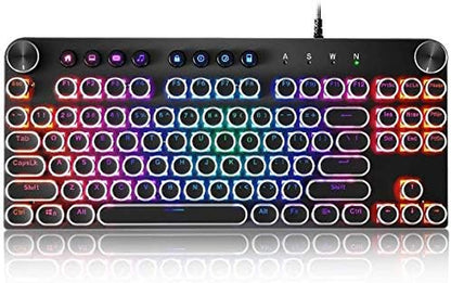 STOGA 87-Key Mechanical Keyboard with Brown Switches, RGB Lighting, Media Control Knobs, Retro Round Key Design, Black