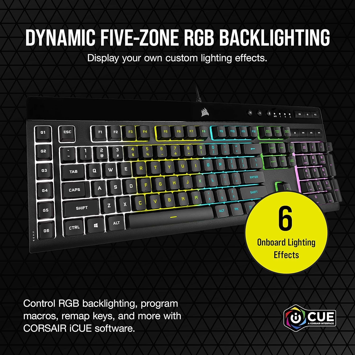 CORSAIR K55 RGB Pro-Dynamic RGB Backlighting - Six Macro Keys with Elgato Stream Deck Software Integration-Ip42 Dust and Spill Resistant-Detachable Palm Rest-Dedicated Media and Volume Keys, Black
