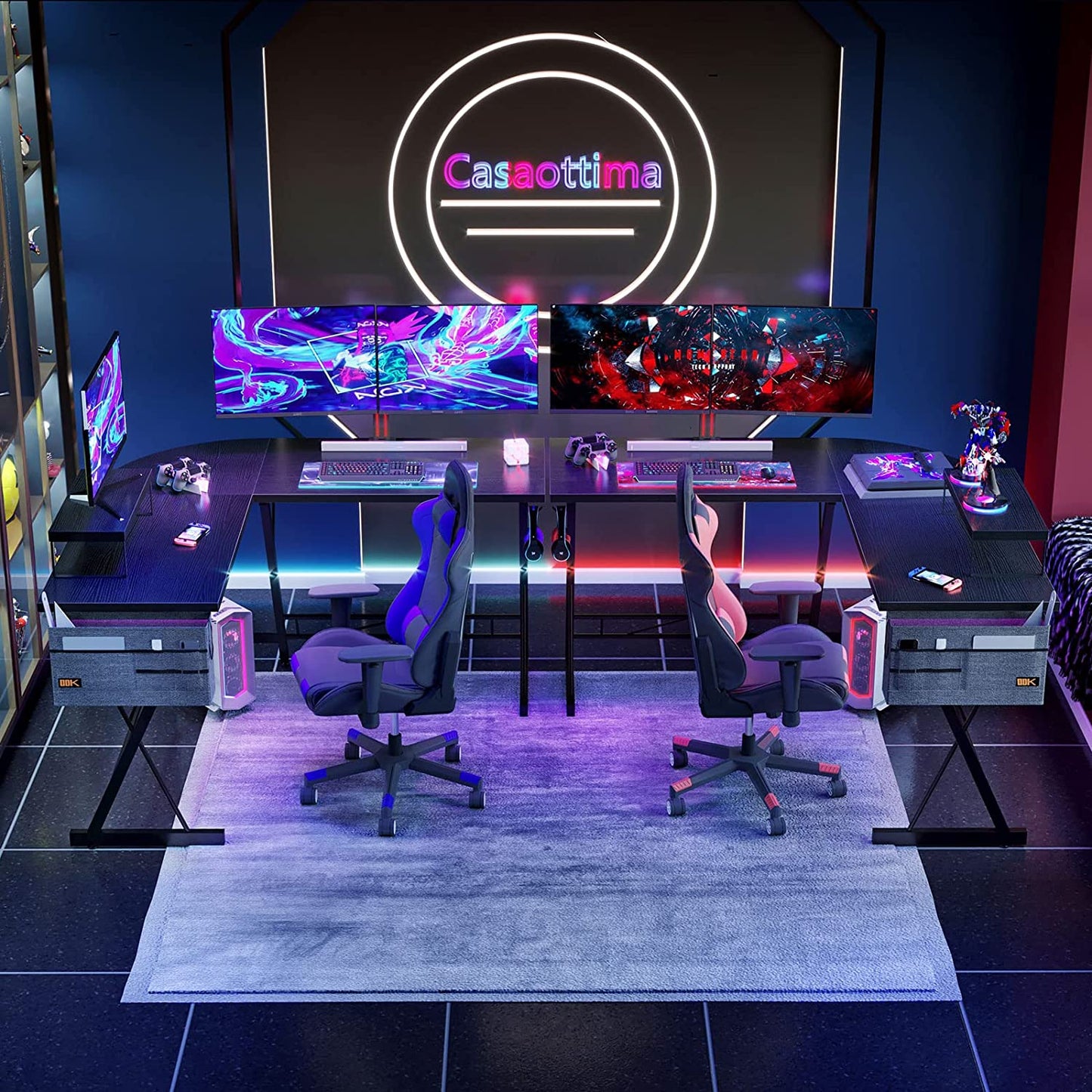 Casaottima L Shaped Gaming Desk, Home Office Desk with round Corner, Computer Desk with Large Monitor Stand Desk Workstation, 51 Inches