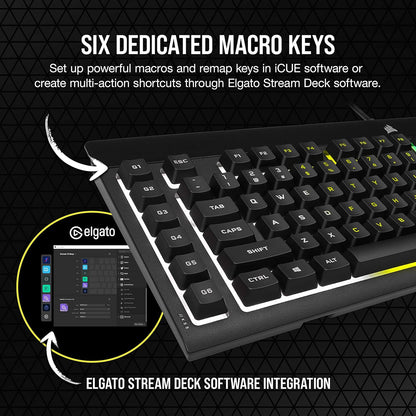 CORSAIR K55 RGB Pro-Dynamic RGB Backlighting - Six Macro Keys with Elgato Stream Deck Software Integration-Ip42 Dust and Spill Resistant-Detachable Palm Rest-Dedicated Media and Volume Keys, Black
