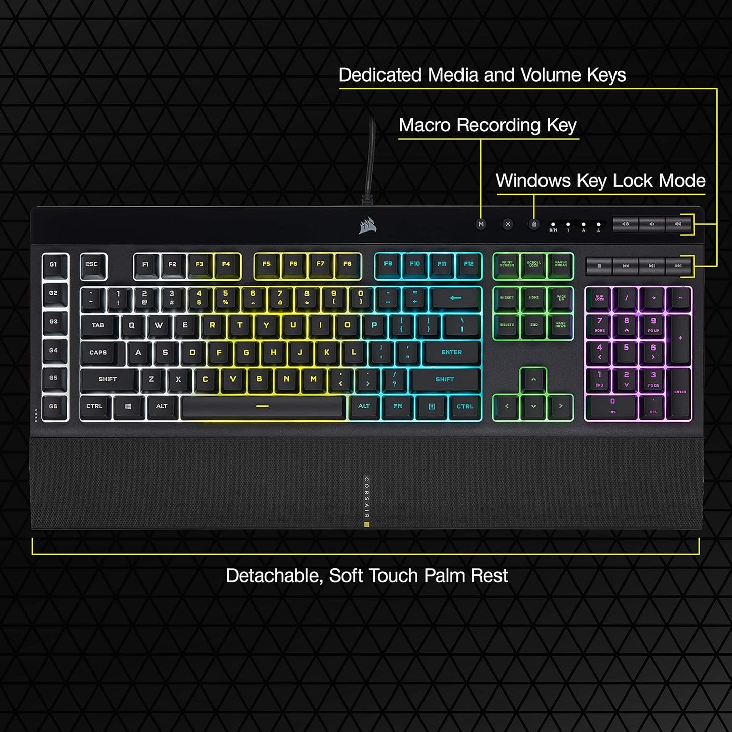CORSAIR K55 RGB Pro-Dynamic RGB Backlighting - Six Macro Keys with Elgato Stream Deck Software Integration-Ip42 Dust and Spill Resistant-Detachable Palm Rest-Dedicated Media and Volume Keys, Black