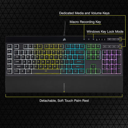 CORSAIR K55 RGB Pro-Dynamic RGB Backlighting - Six Macro Keys with Elgato Stream Deck Software Integration-Ip42 Dust and Spill Resistant-Detachable Palm Rest-Dedicated Media and Volume Keys, Black