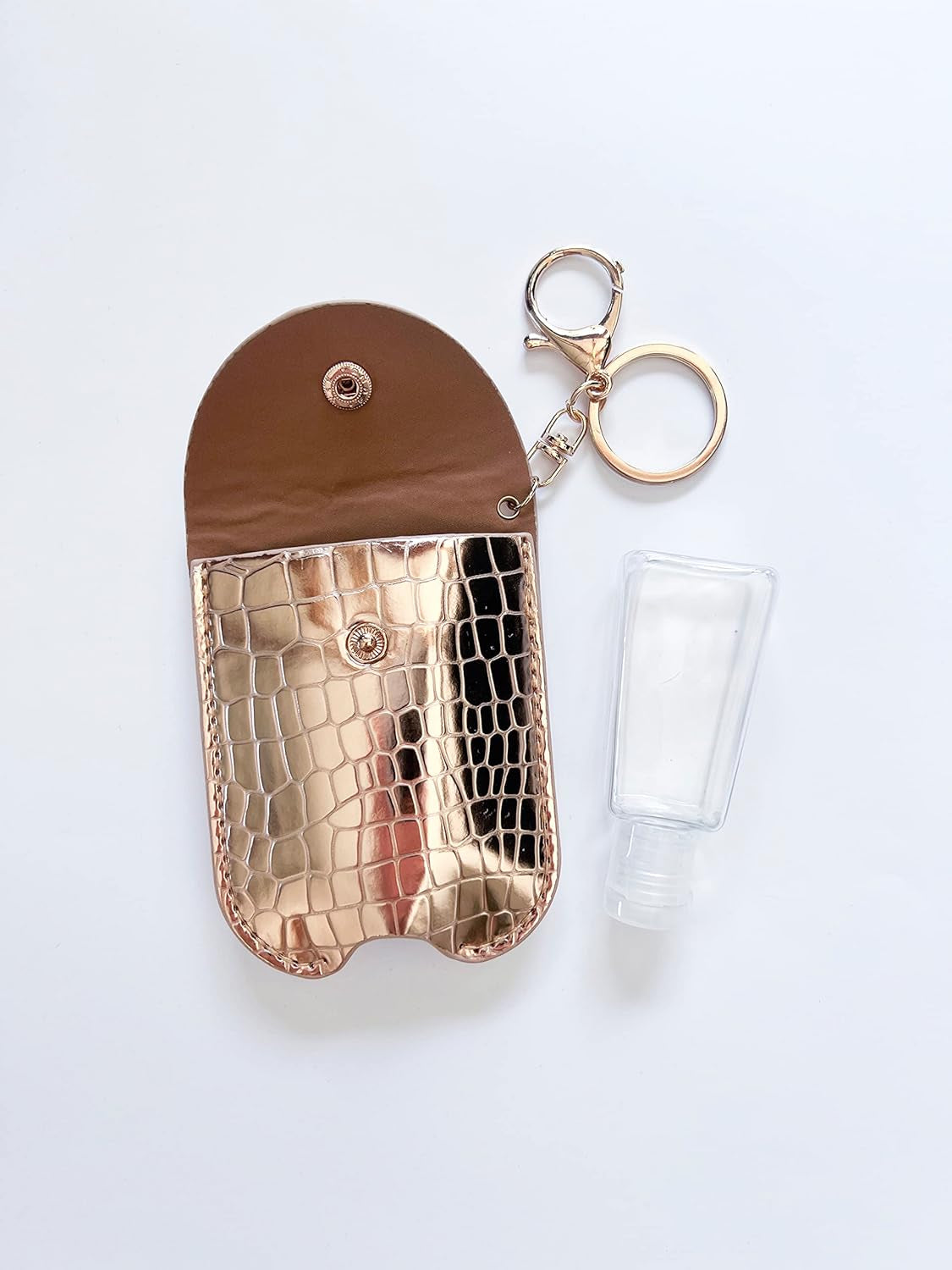 Metalic Croc Pattern Cosmetic Bottle Holder Fits 1 or 2-Ounce Bottles; Clips to Diaper Bag, Purse or Travel Bag (Rose Gold)
