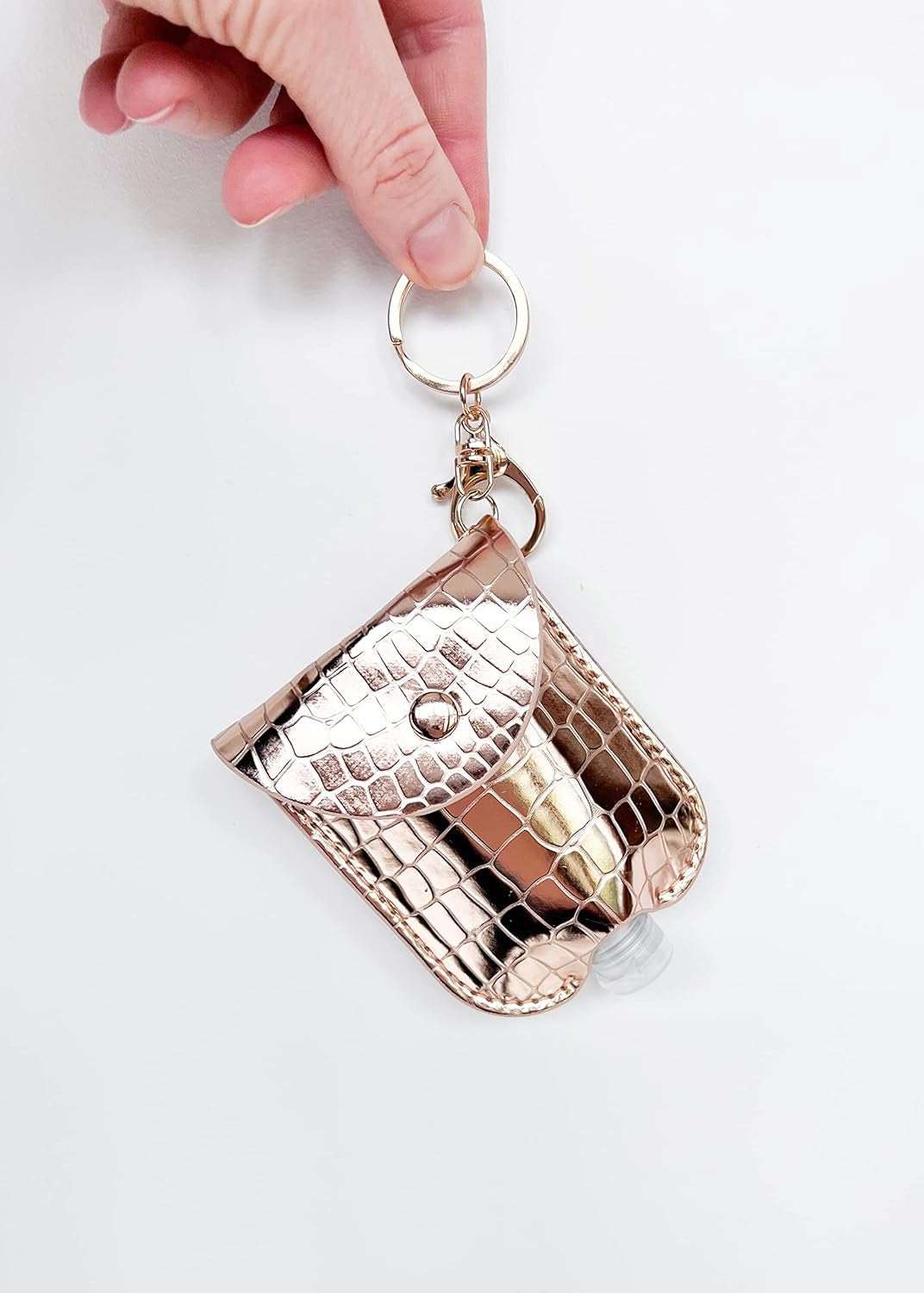Metalic Croc Pattern Cosmetic Bottle Holder Fits 1 or 2-Ounce Bottles; Clips to Diaper Bag, Purse or Travel Bag (Rose Gold)