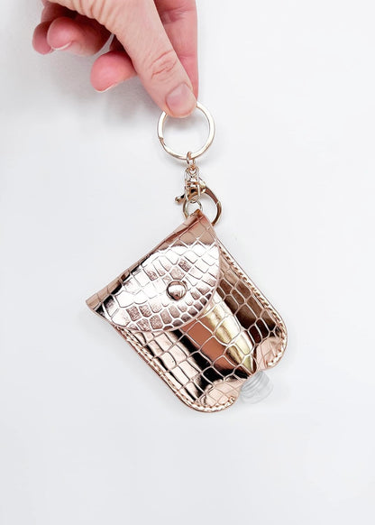 Metalic Croc Pattern Cosmetic Bottle Holder Fits 1 or 2-Ounce Bottles; Clips to Diaper Bag, Purse or Travel Bag (Rose Gold)