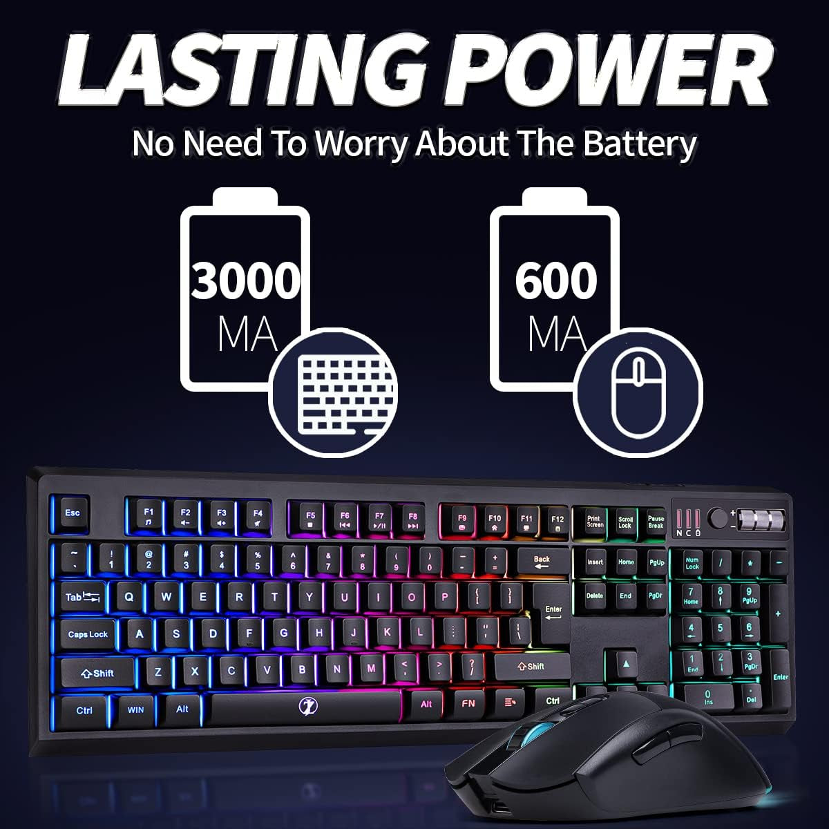 ZJFKSDYX C104 Wireless Gaming Keyboard and Mouse Combo - RGB Backlit, Mechanical Feel, Anti-Ghosting, Rechargeable Battery, 3200 DPI Precision for Gamers