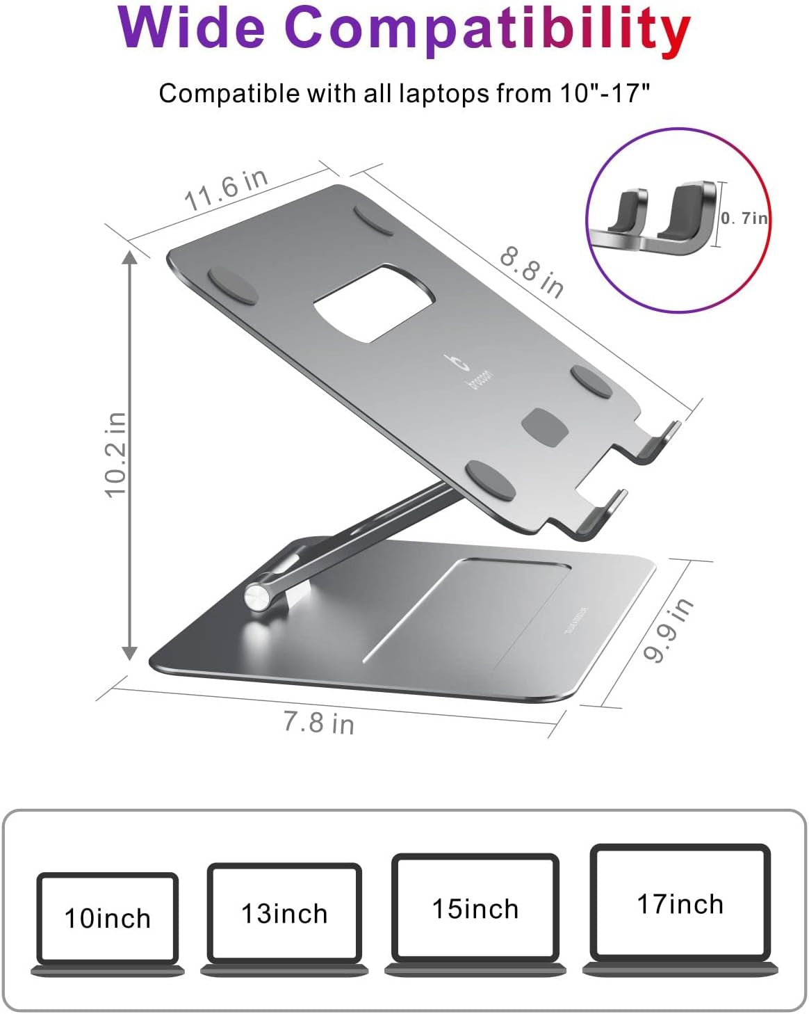 Ergonomic Adjustable Aluminum Laptop Stand with Heat Vent for 10-17" MacBooks and Laptops, Space Grey
