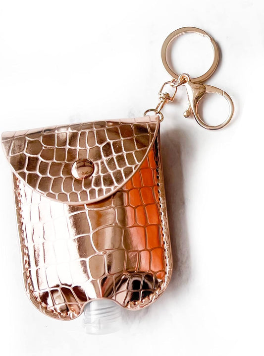 Metalic Croc Pattern Cosmetic Bottle Holder Fits 1 or 2-Ounce Bottles; Clips to Diaper Bag, Purse or Travel Bag (Rose Gold)