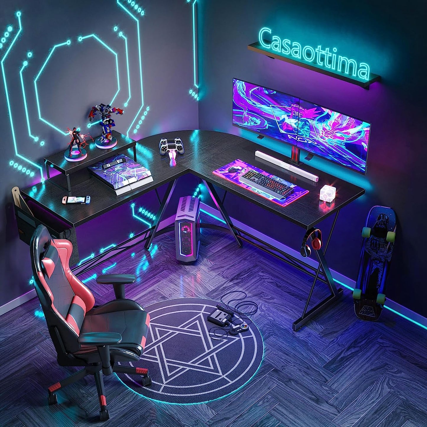 Casaottima L Shaped Gaming Desk, Home Office Desk with round Corner, Computer Desk with Large Monitor Stand Desk Workstation, 51 Inches