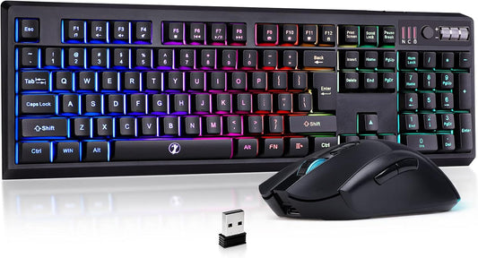ZJFKSDYX C104 Wireless Gaming Keyboard and Mouse Combo - RGB Backlit, Mechanical Feel, Anti-Ghosting, Rechargeable Battery, 3200 DPI Precision for Gamers
