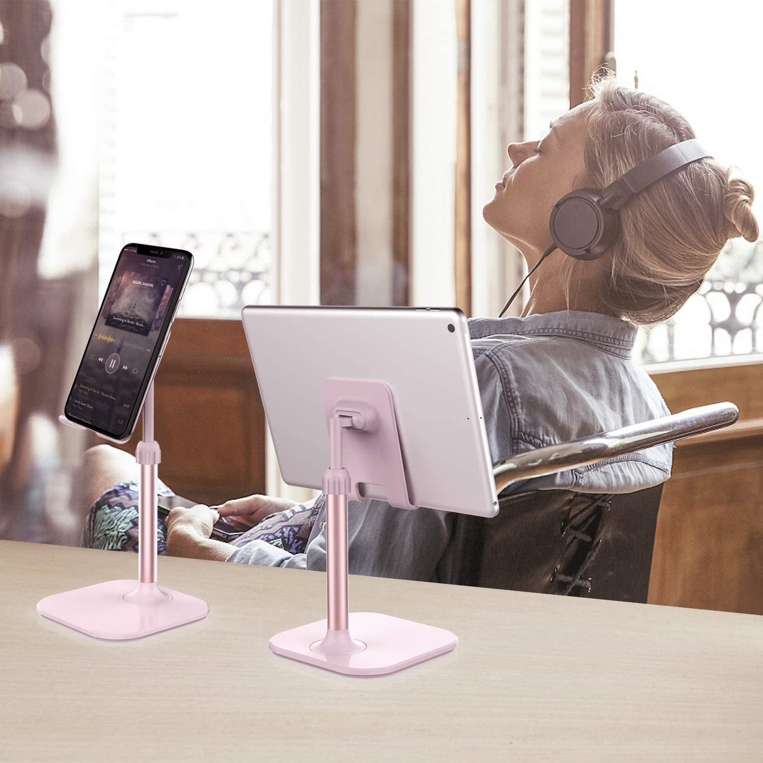Doboli Cell Phone Stand, Phone Stand for Desk, Phone Holder Stand Compatible with Iphone and All Mobile Phones Tablet, Gifts for Adults Women Men Mom Wife, Pink