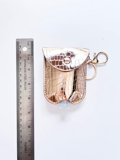 Metalic Croc Pattern Cosmetic Bottle Holder Fits 1 or 2-Ounce Bottles; Clips to Diaper Bag, Purse or Travel Bag (Rose Gold)